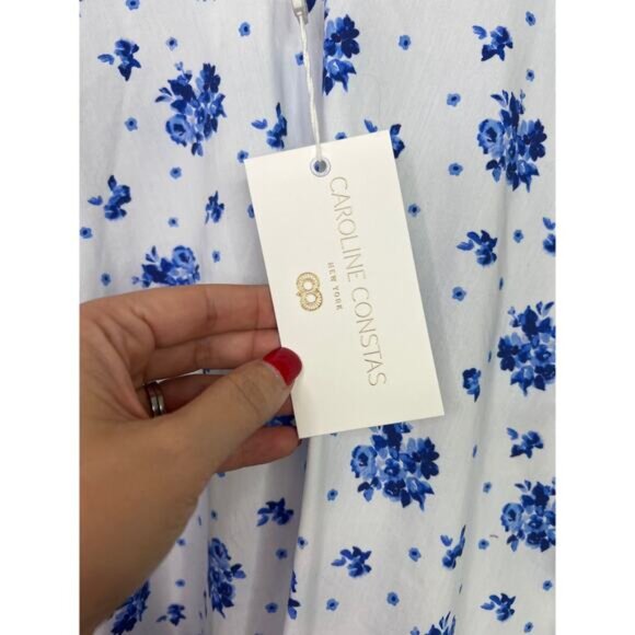 NWT Caroline Constas V-Neck Spaghetti Blue Spot Floral Laurel Mini Sundress - Picture 4 of 7